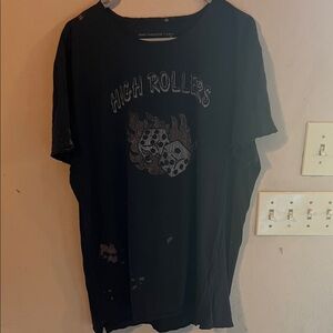 JOHN VARVATOS DISTRESSED HIGH ROLLERS BLACK TEE SIZE XL